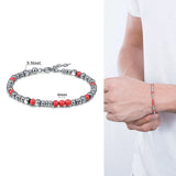 Men Bracelet Stainless Steel Beads 4mm Red Garnet Natural Stone