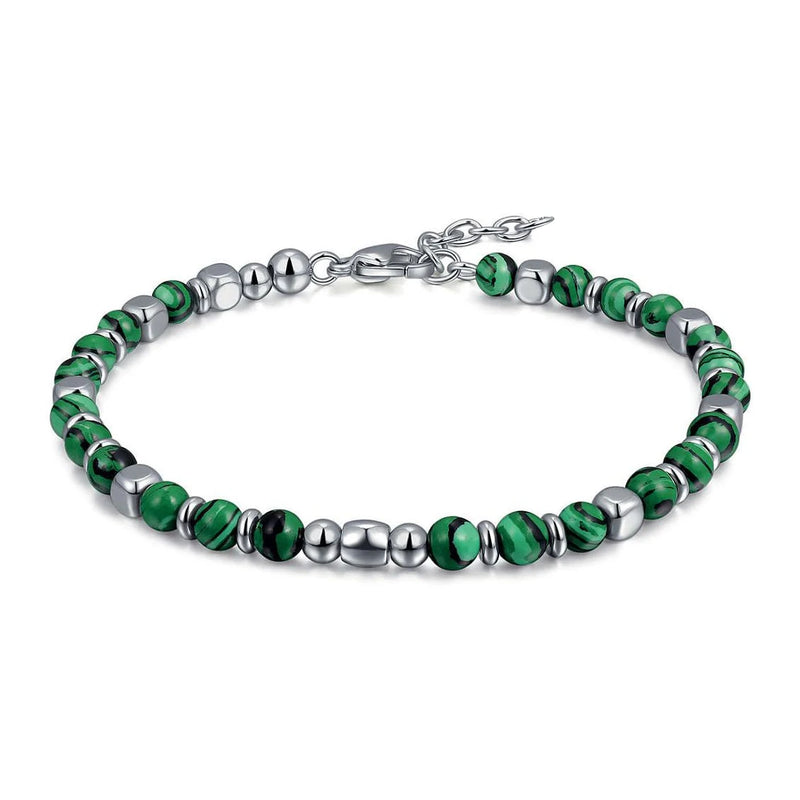 Men's Malachite Stone Bracelet with Stainless Steel Parts