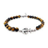 Men's Tigereye Stone Bracelet with Anchor Charm