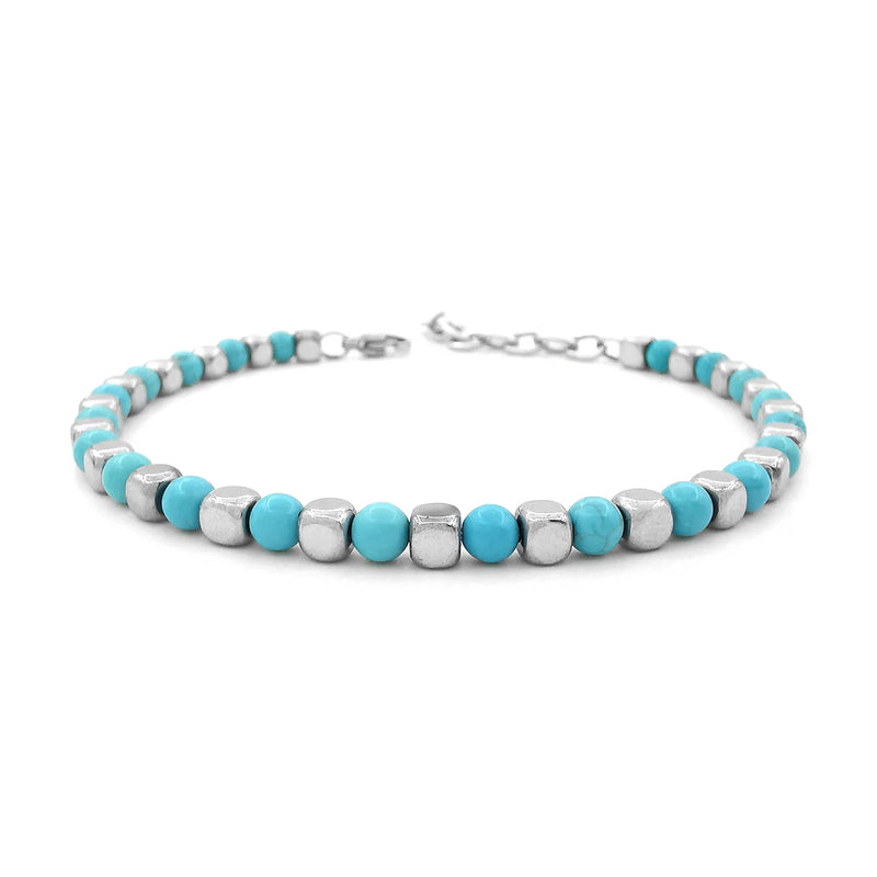 Men's Turquoise Stone Bracelet 4mm with Stainless Steel Charm