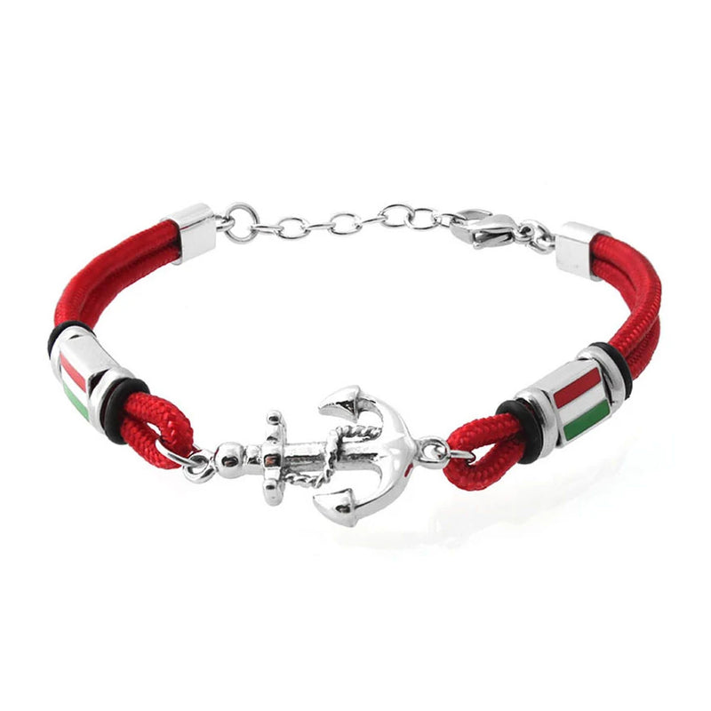 Men's Anchor Bracelet Red Nylon Rope with Stainless Steel