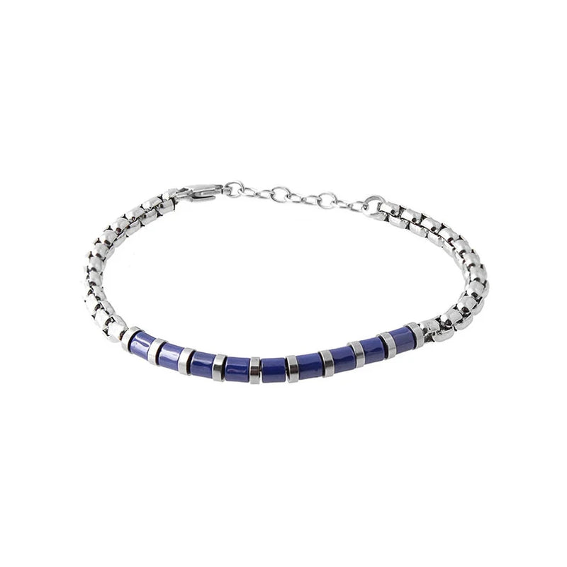 Men's Stainless Steel Bracelet with Purple Ceramic Beads