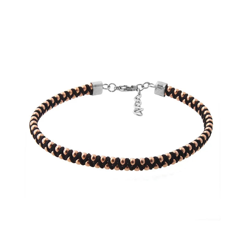 Men's Braided Rope Bracelet with Stainless Steel Beads