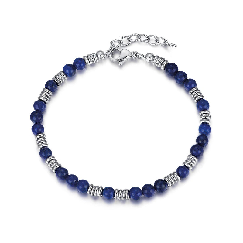 Men's Stone Bracelet with Steel Ring