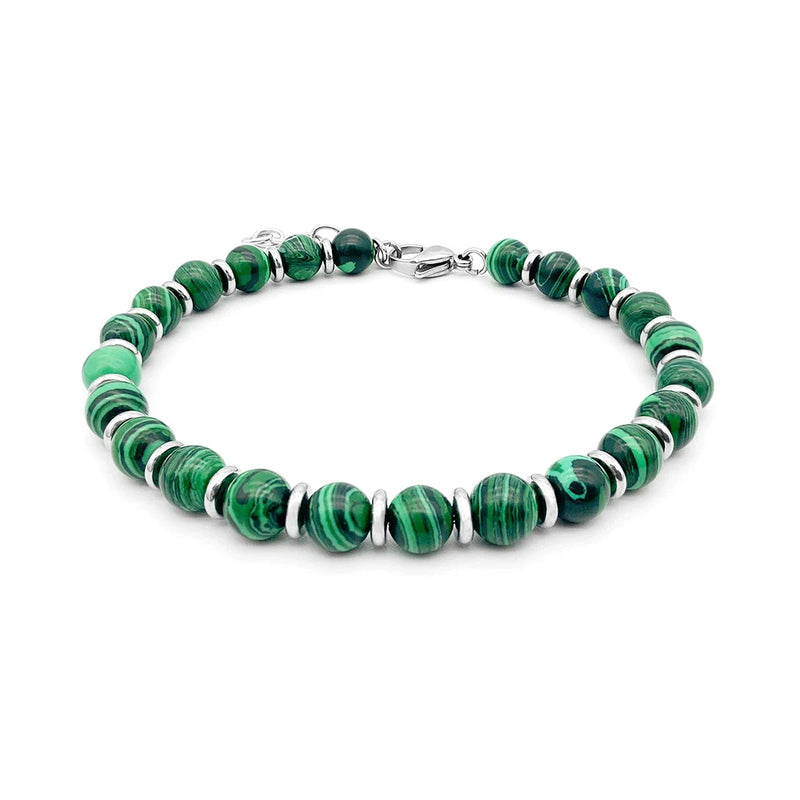 Malachite Stone Bracelet 6mm Stainless Steel Bead Adjustable Size