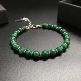 Malachite Stone Bracelet 6mm Stainless Steel Bead Adjustable Size