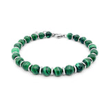 Malachite Stone Bracelet 6mm Stainless Steel Bead Adjustable Size