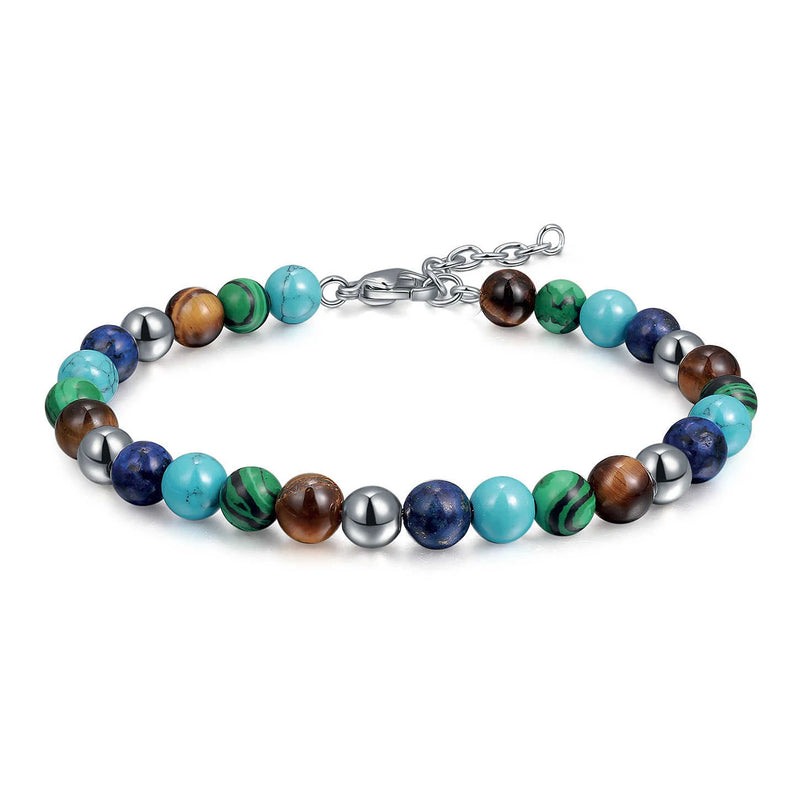 Men's Stone Bead Bracelet 6mm Stainless Steel Adjustable Size