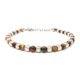 Men's Tiger Eye Stone Bracelet 4mm with Stainless Steel Beads