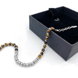 Men?s Tiger Eye Bead Bracelet 4mm Stainless Steel Adjustable Size