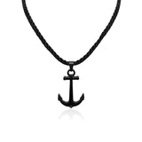 Men's Anchor Pendant Necklace Stainless Steel Nylon Rope Adjustable Size