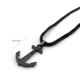 Men's Anchor Pendant Necklace Stainless Steel Nylon Rope Adjustable Size