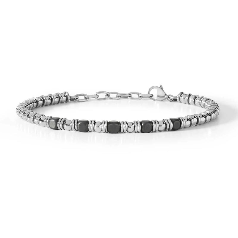 Men's Stainless Steel Beaded Chain Bracelet Adjustable Size