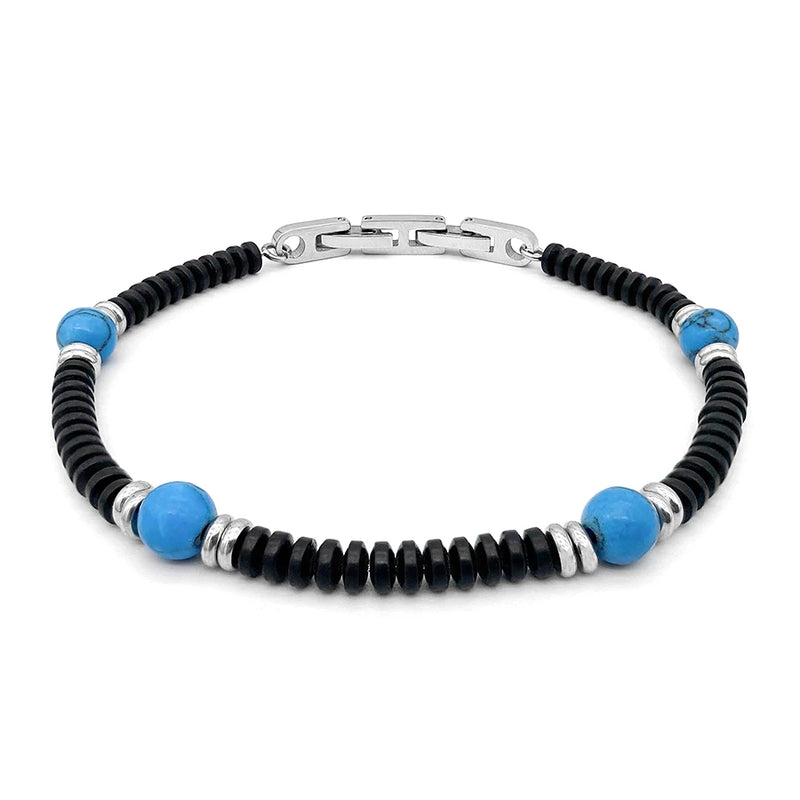 Men's Steel Bracelet with Natural Stone Beads Adjustable Size