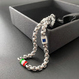 Men's Steel Link Chain Bracelet with Flag Pendant