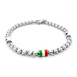 Men's Steel Link Chain Bracelet with Flag Pendant