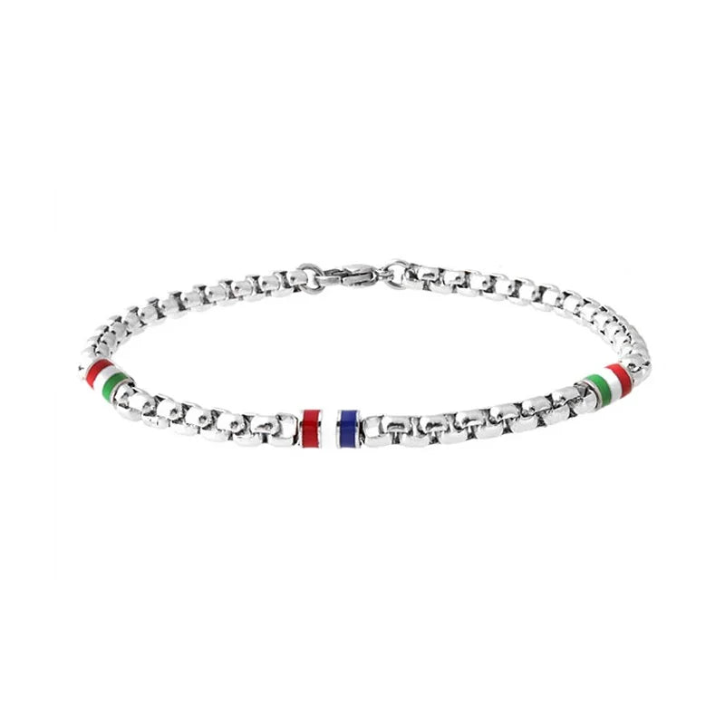 Men's Steel Link Chain Bracelet with Flag Pendant