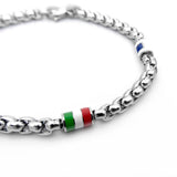 Men's Steel Link Chain Bracelet with Flag Pendant