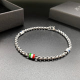 Men's Steel Link Chain Bracelet with Flag Pendant