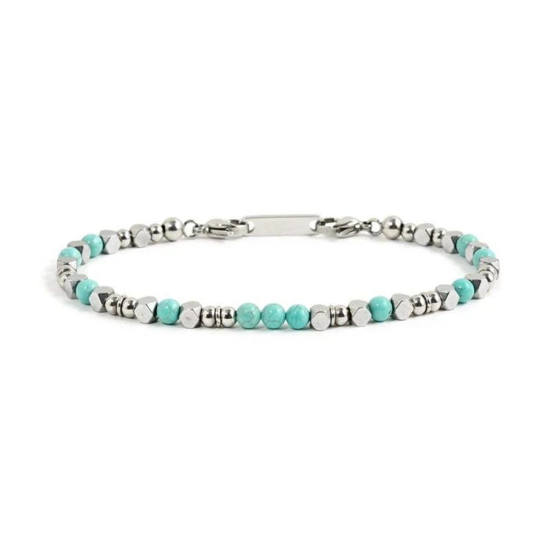 Natural Stone Bracelet with Stainless Steel Charm Bead