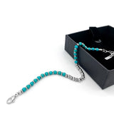 Turquoise Stone Beads Bracelet Men 4mm Stainless Steel Adjustable Size