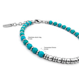 Turquoise Stone Beads Bracelet Men 4mm Stainless Steel Adjustable Size