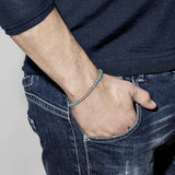 Turquoise Stone Beads Bracelet Men 4mm Stainless Steel Adjustable Size