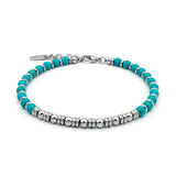 Turquoise Stone Beads Bracelet Men 4mm Stainless Steel Adjustable Size