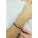 Men's Natural Stone Bead Bracelet with Stainless Steel Chain