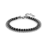 Men's Natural Stone Bead Bracelet with Stainless Steel Chain