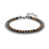 Men's Natural Stone Bead Bracelet with Stainless Steel Chain