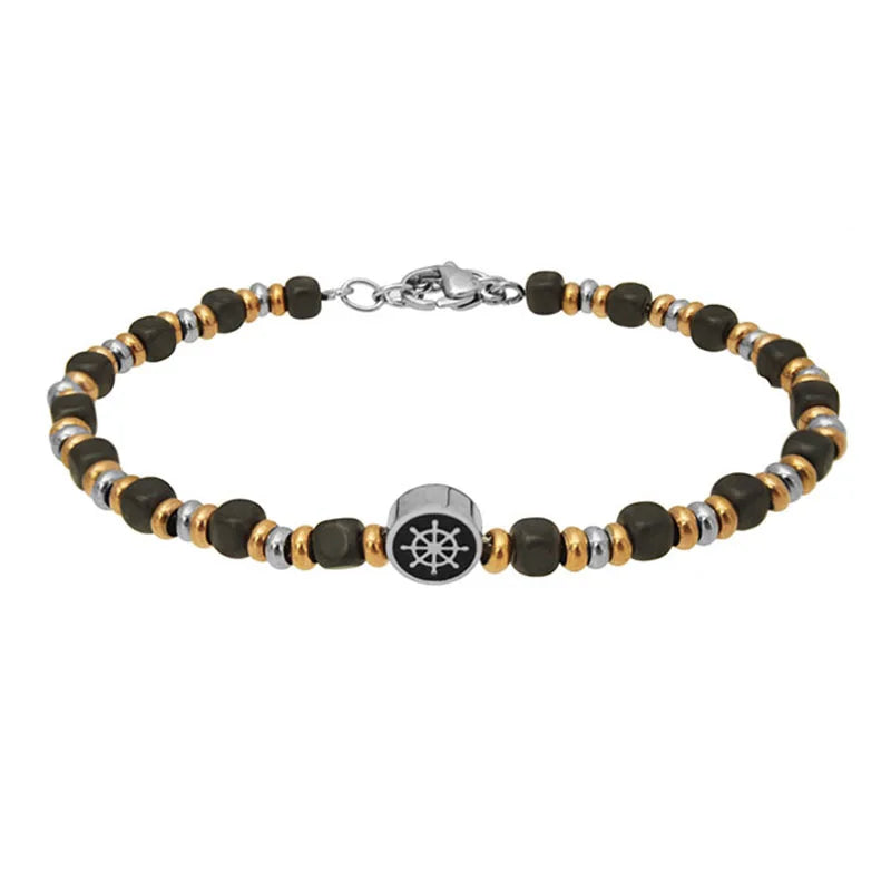 Hematite Stone Charm Bracelet for Men with Rose Plating Beads