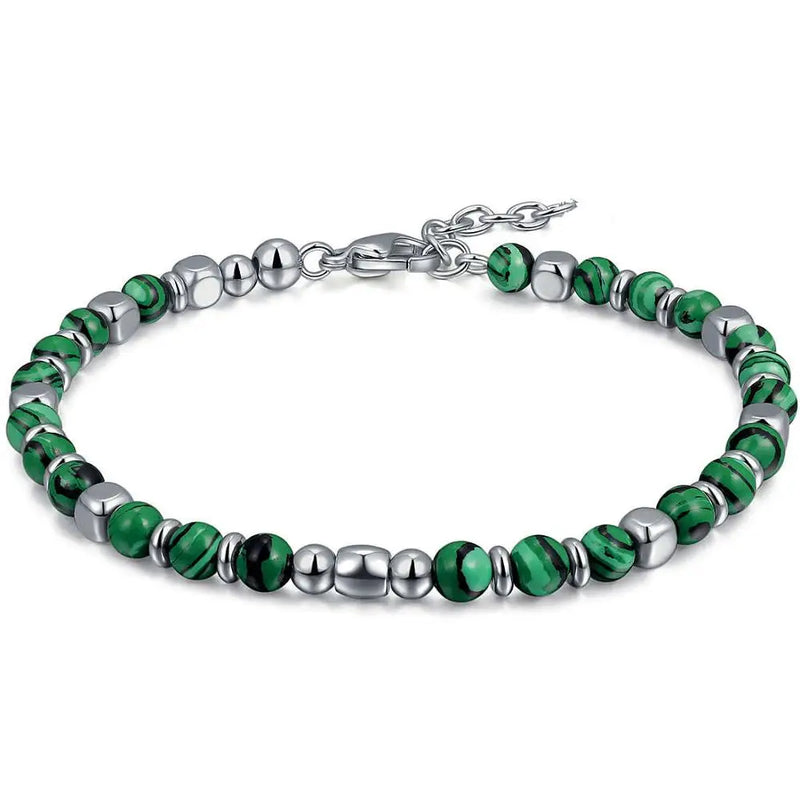 Malachite Stone Stainless Steel Beaded Bracelet