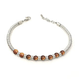 Tiger Eye Stone Bracelet Stainless Steel Men Women Natural Beaded Strand