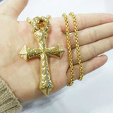 Runic Cross Pendant Necklace Silver Stainless Steel Byzantium Box Chain