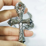 Runic Cross Pendant Necklace Silver Stainless Steel Byzantium Box Chain