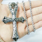 Runic Cross Pendant Necklace Silver Stainless Steel Byzantium Box Chain