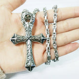 Runic Cross Pendant Necklace Silver Stainless Steel Byzantium Box Chain