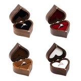 Rustic Walnut Wood Heart Ring Box for Proposal Wedding Ring Storage