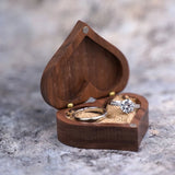 Rustic Walnut Wood Engagement Ring Box Heart Shape Proposal Wedding Ring Storage