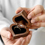 Rustic Walnut Wood Engagement Ring Box with Magnet Heart