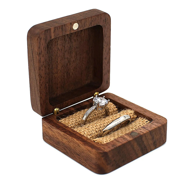 Rustic Walnut Wood Rings Bearer Box for Engagement Proposals