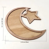 Wooden Crescent Moon Star Eid Ramadan Party Serving Tray