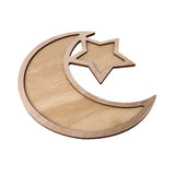 Wooden Crescent Moon Star Eid Ramadan Party Serving Tray