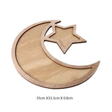 Wooden Crescent Moon Star Eid Ramadan Party Serving Tray