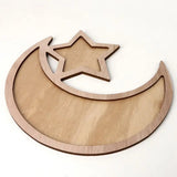 Wooden Crescent Moon Star Eid Ramadan Party Serving Tray