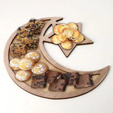 Wooden Crescent Moon Star Eid Ramadan Party Serving Tray