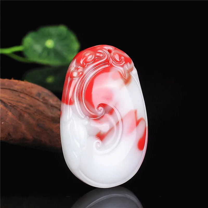 Ruyi Red Jade Pendant Chinese Necklace Natural Charm Jewellery Amulet