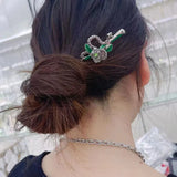 Twisted Green Snake Hairpin Hair Sticks Punk Vintage Metal Headwear for Women