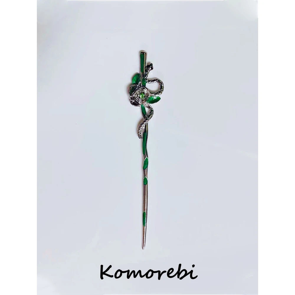 Twisted Green Snake Hairpin Hair Sticks Punk Vintage Metal Headwear for Women